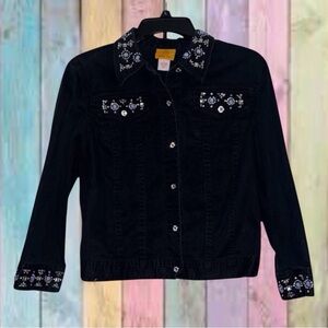 Ruby Rd Black Rhinestone Embellished Jean Jacket